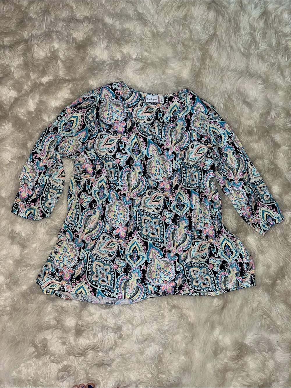 Kim Rogers Black Paisley Scoop Neck Tunic with Pastel Accents